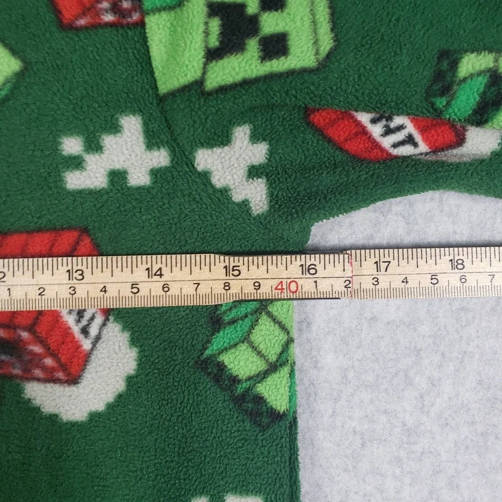 Minecraft Boys Pajamas Creeper TNT Hooded‎ One Piece Sleeper M 8/10 Green Fleece